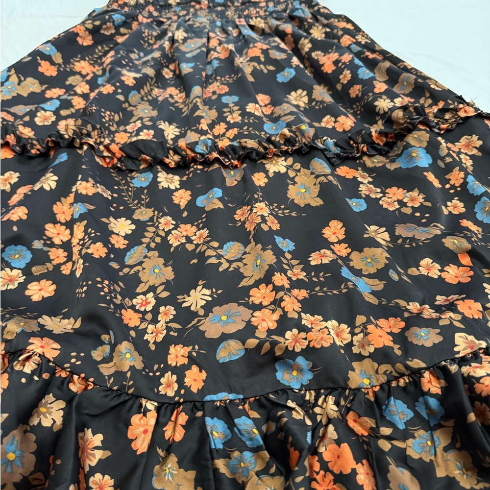 THML Black Midi Dress with Coral, Blue & Brown Floral Print - Picture 5 of 9